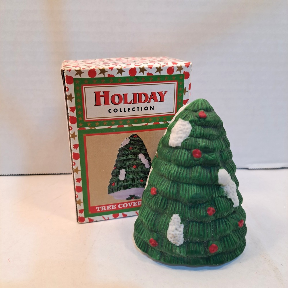Holiday Collection Ceramic Christmas Tree Triangle Trinket Box Green Red Boxed